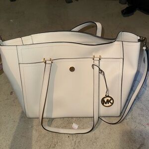 Michael Kors Cream Leather Tote with Gold Accents